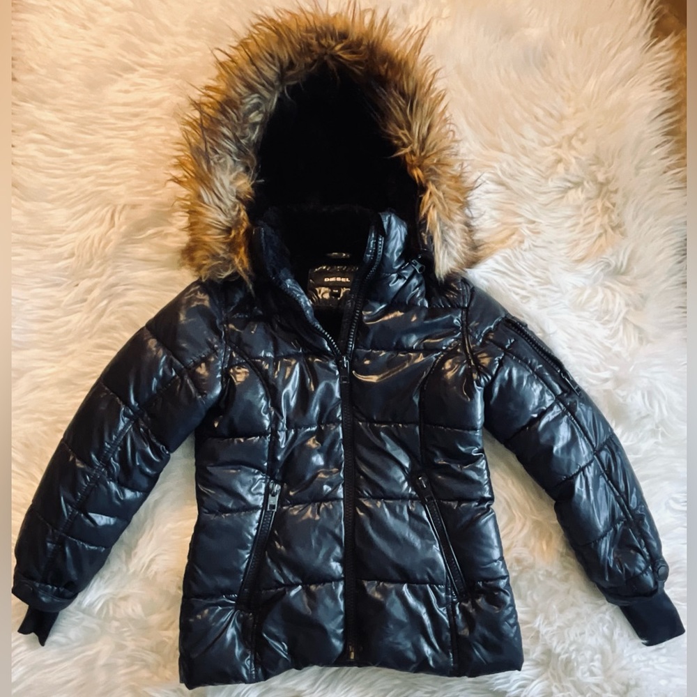 DARLING Girls Diesel Black Puffer Coat w/detachable Hood. Size 7-8